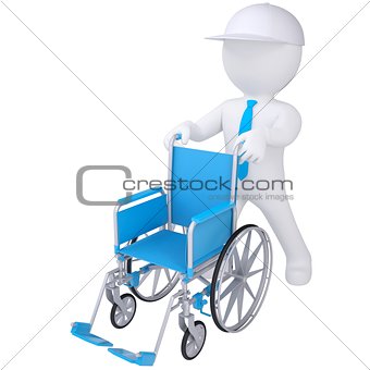 3d white man holding a wheelchair