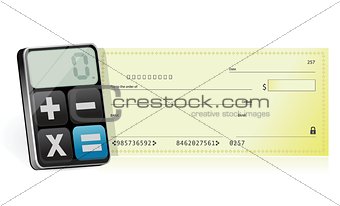 bank checkbook and modern calculator