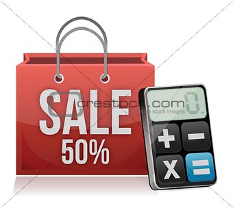 sale bag and modern calculator