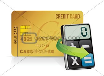 credit card and modern calculator