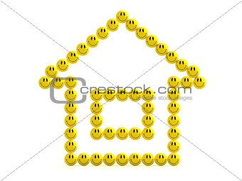 3D illustration of the house of fun smilies