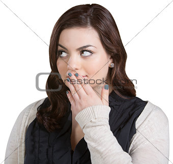 Woman With Fingers on Mouth