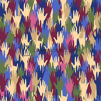 Seamless pattern with multicolored hands