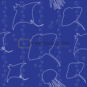 Seamless pattern with stingray silhouettes