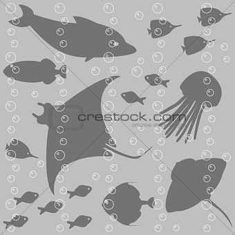 Seamless pattern with fish silhouettes