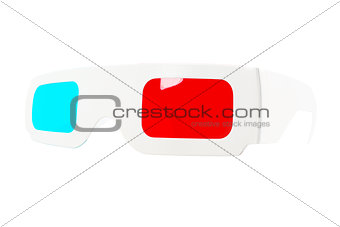 Fish-eye view of red-and-blue disposable glasses