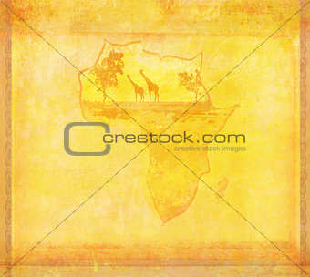  grunge background with African fauna and flora 