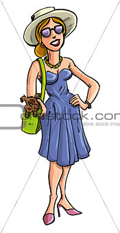 Glamorous lady carrying a dog in her bag