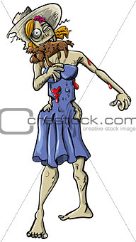 Ghoulish female zombie eating a dog