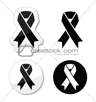Black ribbon - mourning, death, melanoma symbol