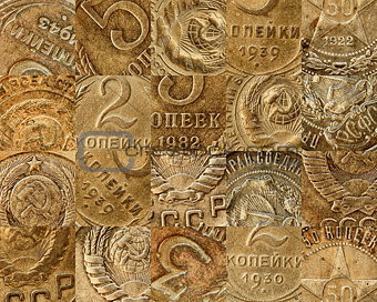 Old Soviet coins collage