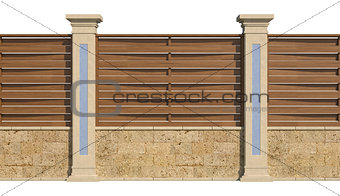wooden fence with low wall and pillars 