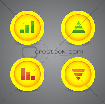 Financial graph set on glossy icons