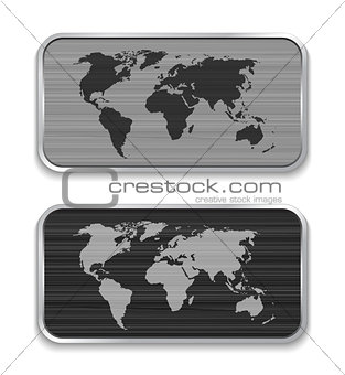 World map on brushed metal app icons