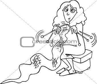 knitter woman cartoon illustration