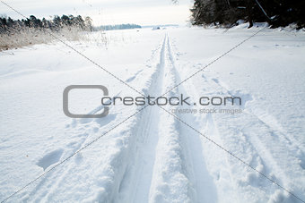Skiing tracks in snow