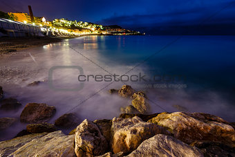 Romantic Cote d'Azure Beach at Night, Nice, French Riviera, Fran