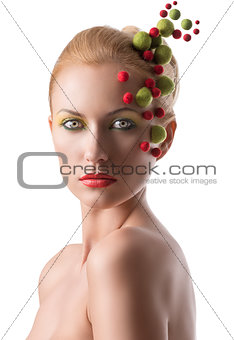 girl with colored molecules on the face