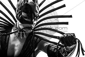 woman in catwoman leather latex fetish wear  silhouette