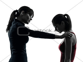 teacher woman mother teenager girl consoling discussion  in silh