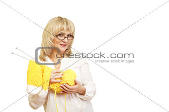 woman with yarn and knitting