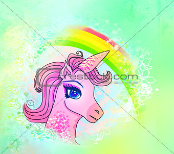  Illustration of beautiful pink Unicorn. 