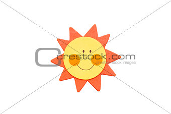 Smiling sun isolated on white.