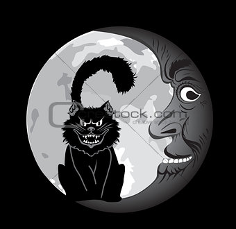 Black cat under the Moon