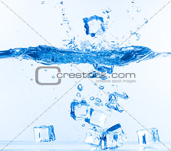 Ice Cubes Dropped into Water with Splash