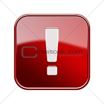 Exclamation symbol icon glossy red, isolated on white background