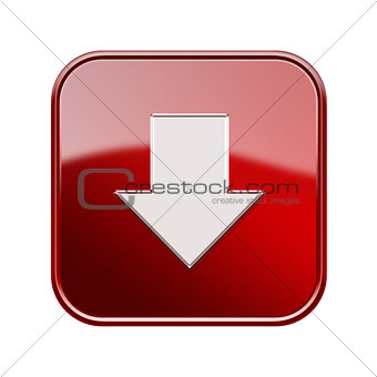 Arrow down icon glossy red, isolated on white background