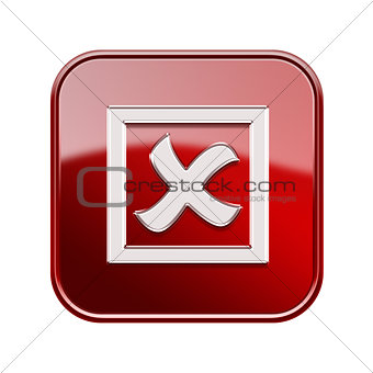 close icon glossy red, isolated on white background