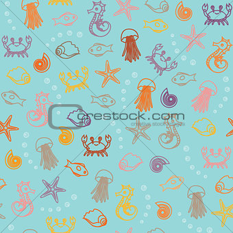 Seamless pattern with colorful sea animals