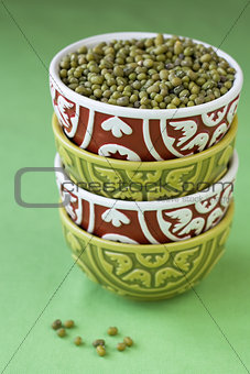 National Turkish dishes and green lentils on a green background