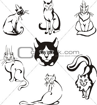 Set of outline cats