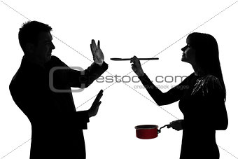 one couple man and woman tasting cooking sauce pan