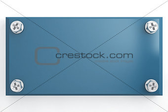 blue metallic tablet is bound screw-bolts on a white background