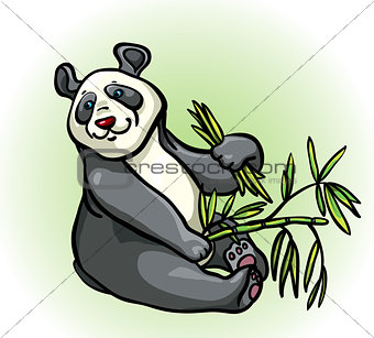 Cartoon panda and bamboo leaves