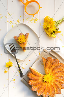 Cake with dandelion's flowers