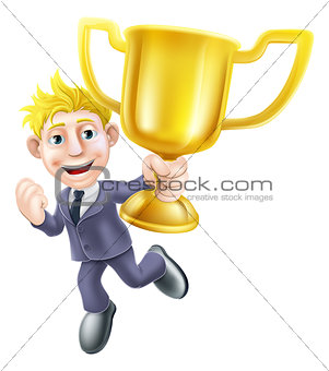 Business man winner and trophy