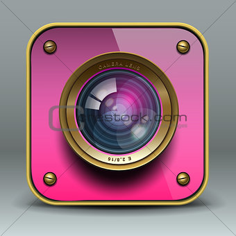Pink photo camera icon, vector Eps10 illustration.