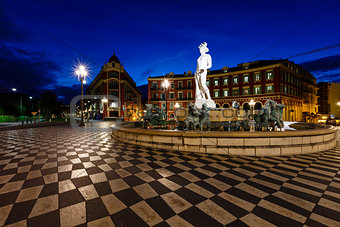 The Fontaine du Soleil on Place Massena in the Morning, Nice, Fr