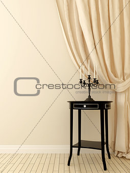 classic table and beige curtains