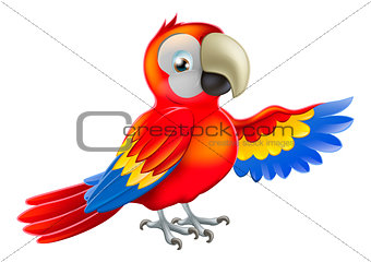 Red pointing cartoon parrot