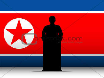 North Korea War Speech Tribune Silhouette with Flag Background