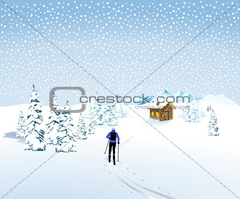 Skiing in winter landscape