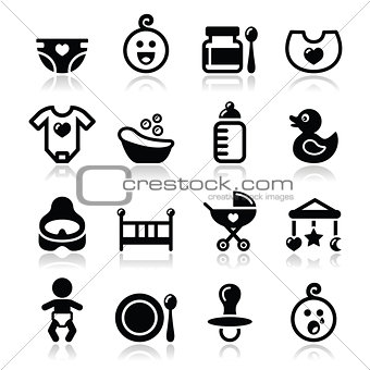 Baby , childhood vector icons set isolated on white