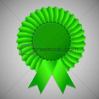 Green award ribbon rosette on gray background