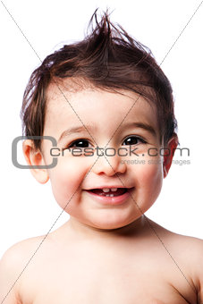 Teething baby toddler with hairstyle