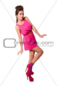 Beautiful fashion woman in pink